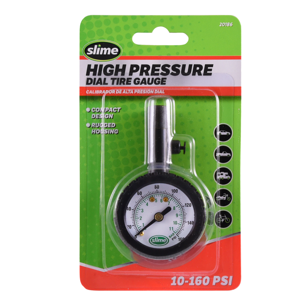 Slime High Pressure Dial Tire Gauge (10-160 psi ) #20186 In Package