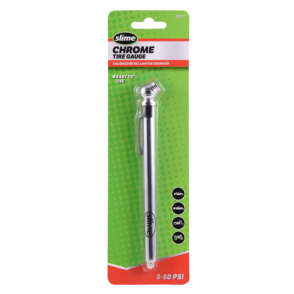 Slime Chrome Pencil Tire Gauge (5-50 psi) #22012 In Package
