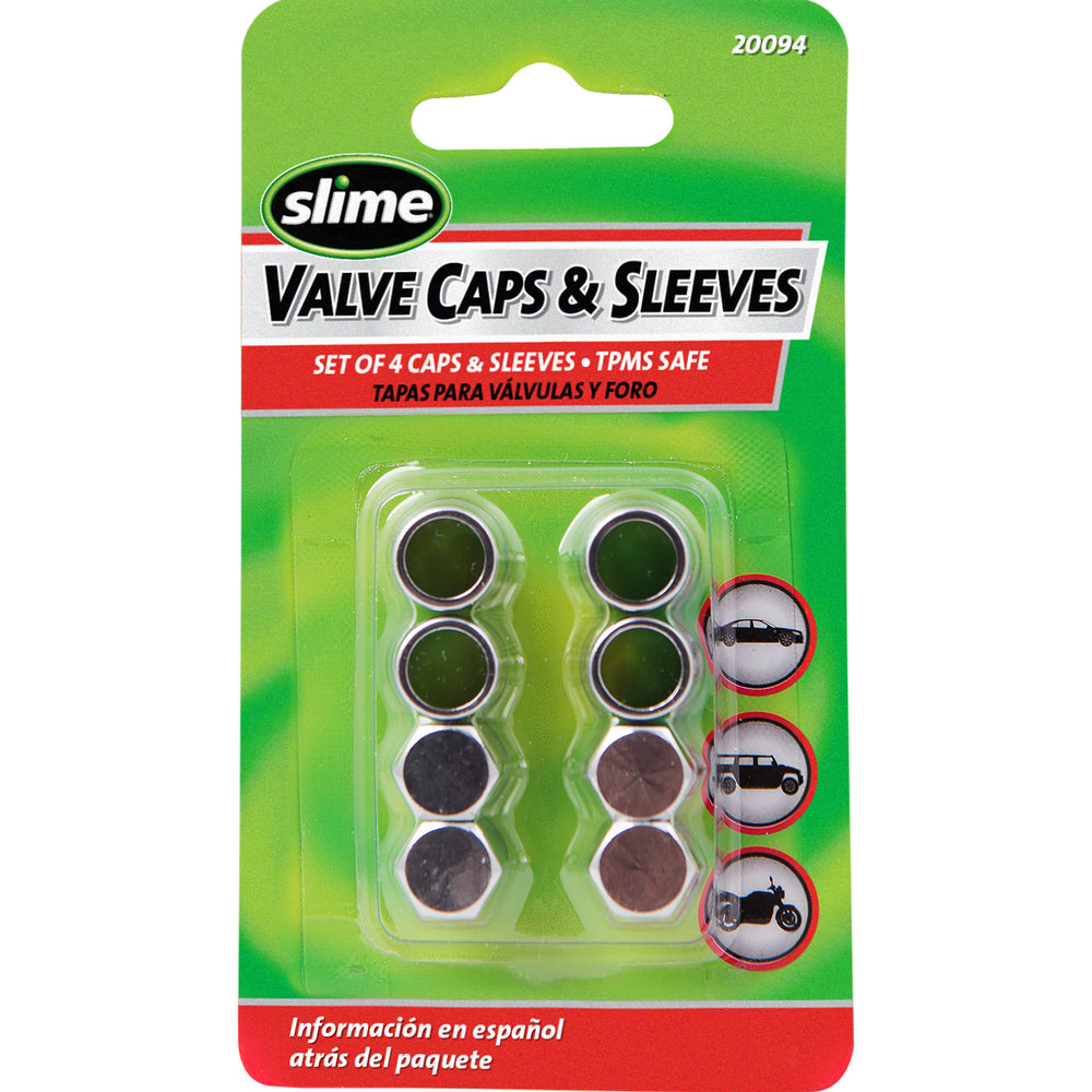 Slime Chrome Valve Caps & Sleeves #20094 In Package