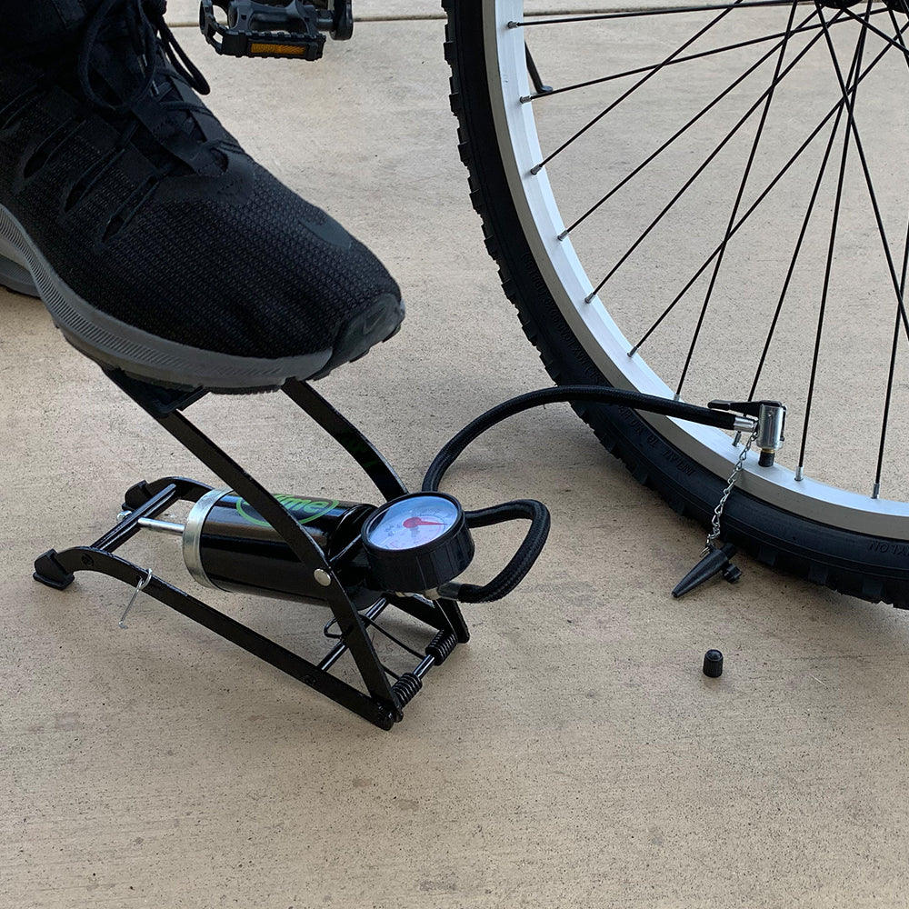 Slime Foot Pump #2061-A Using Foot to Air Up Bicycle Tire
