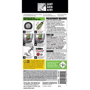 Slime Thru-Core Emergency Tire Sealant - 18 oz #60187 Back of Label