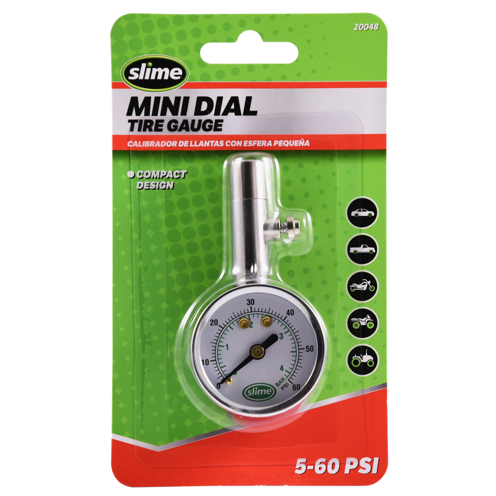 
            
                Load image into Gallery viewer, Slime Mini Dial Tire Gauge (5-60 psi) #20048T In Package
            
        