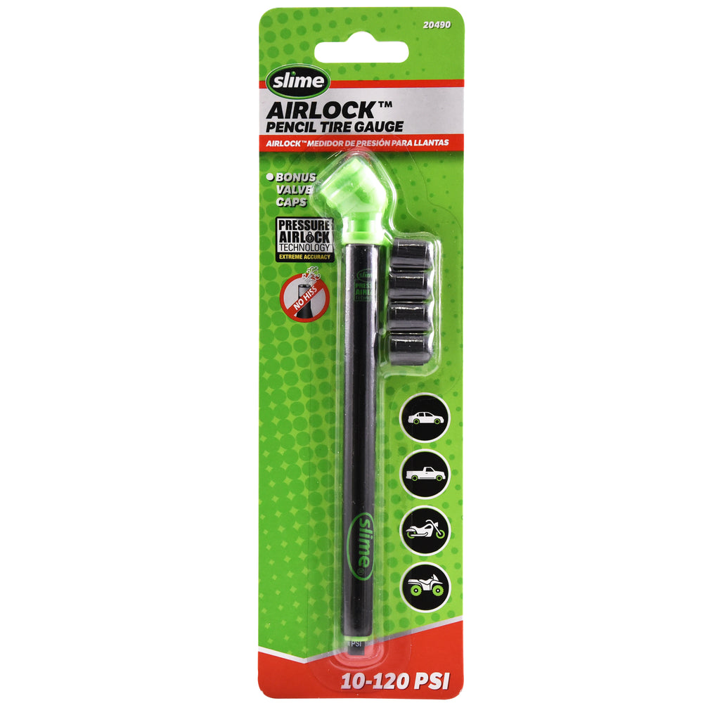 Slime Airlock Pencil Tire Gauge (10-120 psi) #20490 In Package