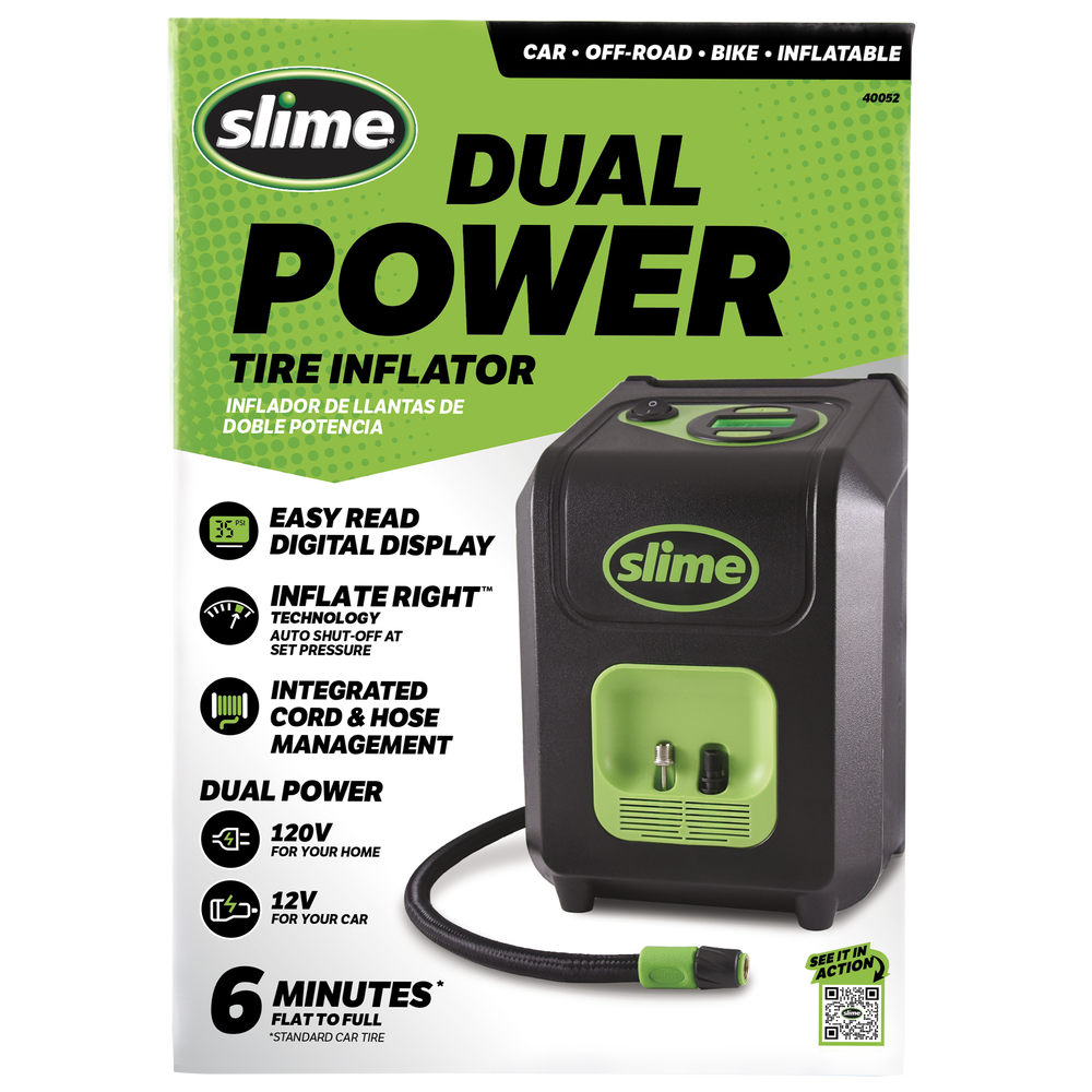 
            
                Load image into Gallery viewer, Slime Dual Power Tire Inflator (120V/12V) #40052 In Package
            
        