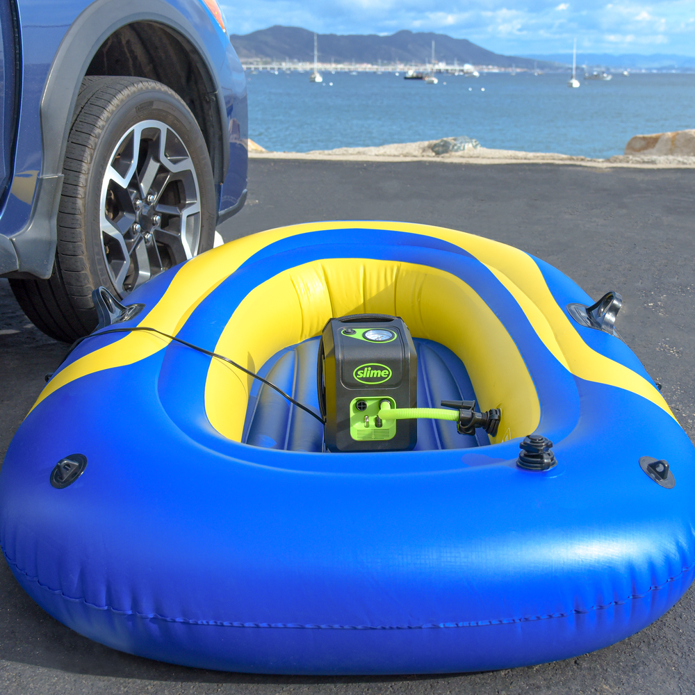Slime All Purpose Tire Inflator (120V/12V) #40065 In Use Raft