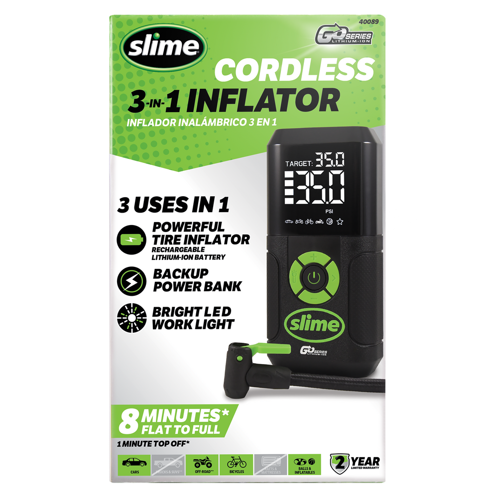 Slime Cordless 3-in-1 Tire Inflator #40089 In Package