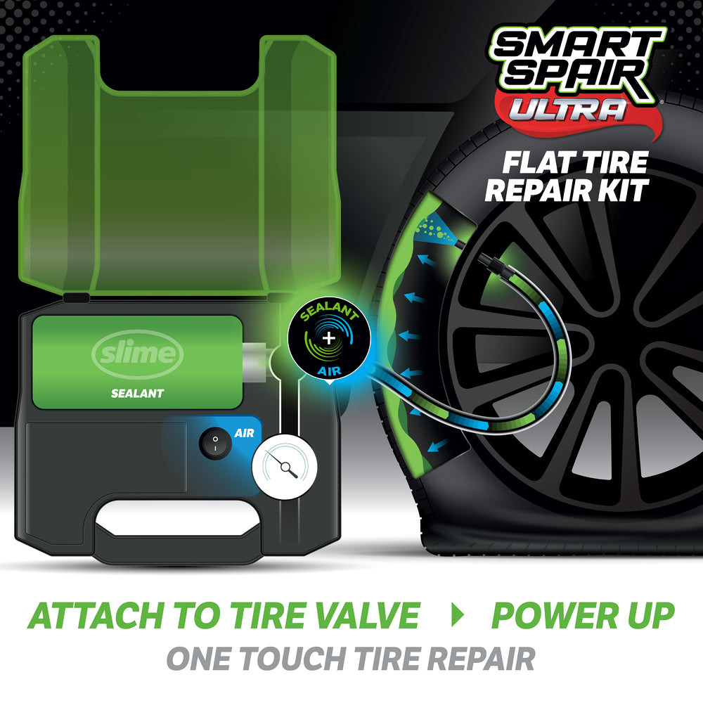 Slime Smart Spair Ultra Car/Trailer Flat Tire Repair Kit #50158 Back of Package