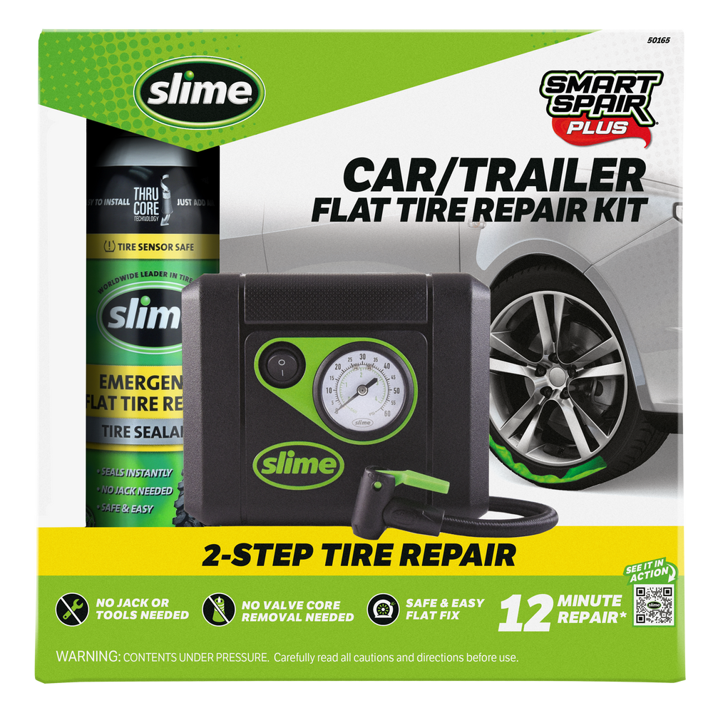 Slime Smart Spair Plus Flat Tire Repair Kit (Car/Trailer) #50165 In Package