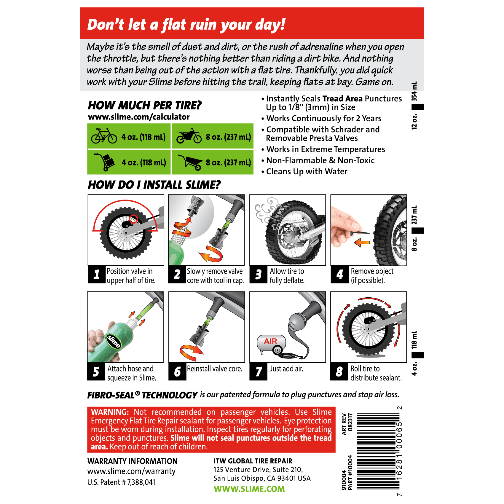 Tube Sealant 16 oz. (Dirt Bike) Slime Slime Products
