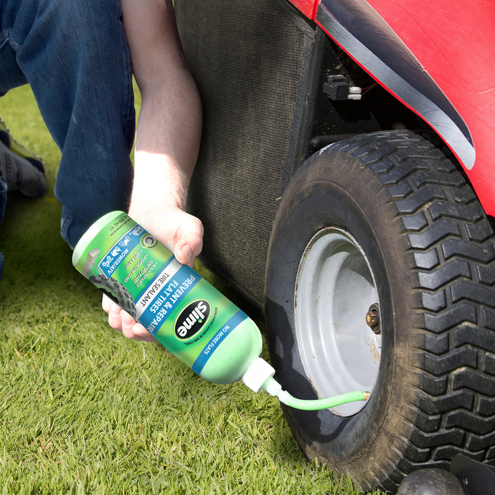 Slime Prevent and Repair Tire Sealant - 24 oz. (Mower/ATV) #10008 In Use on Lawn Mower