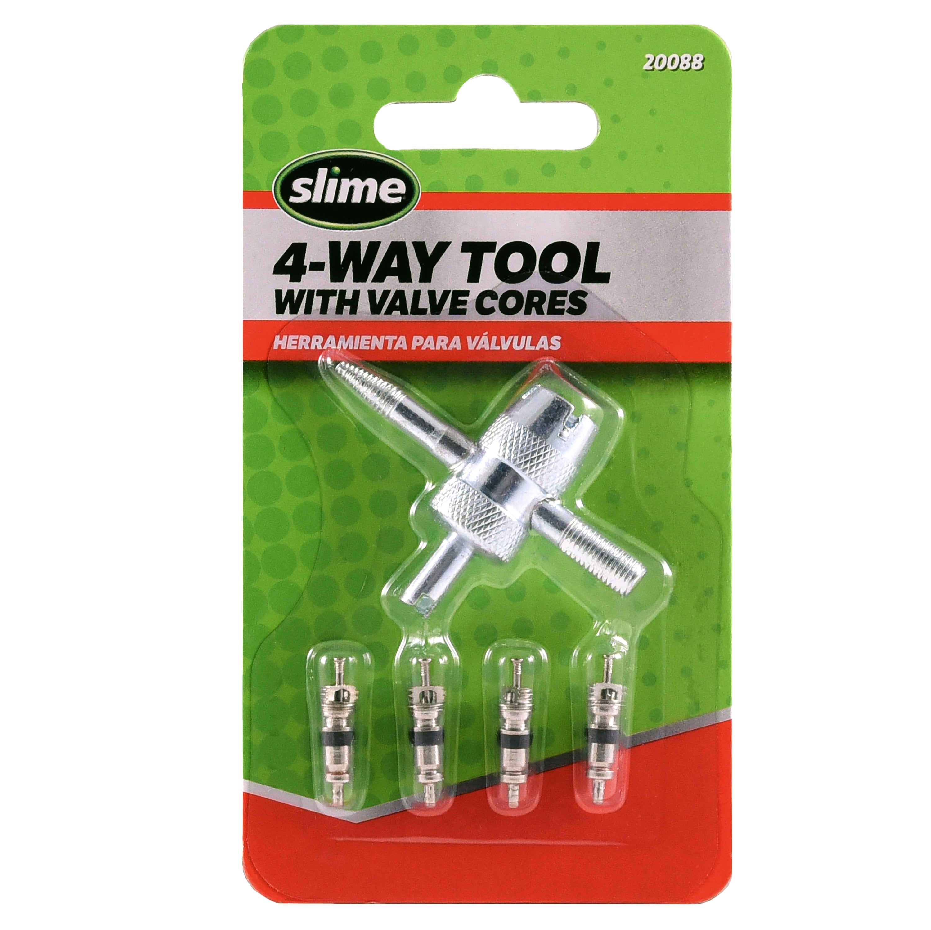 4Way Tire Valve Stem Tool with Tire Valve Cores Slime Slime Products