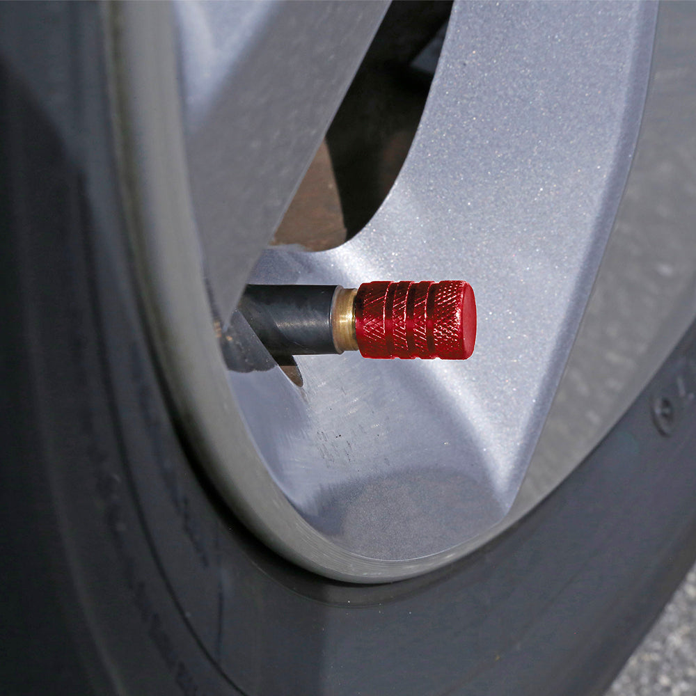 
            
                Load image into Gallery viewer, Slime Barrel Tire Valve Caps (Ruby Red) #20338 In Use
            
        