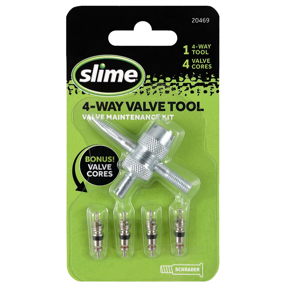 4 Way Valve Tool with Valve Cores for Bicycles
