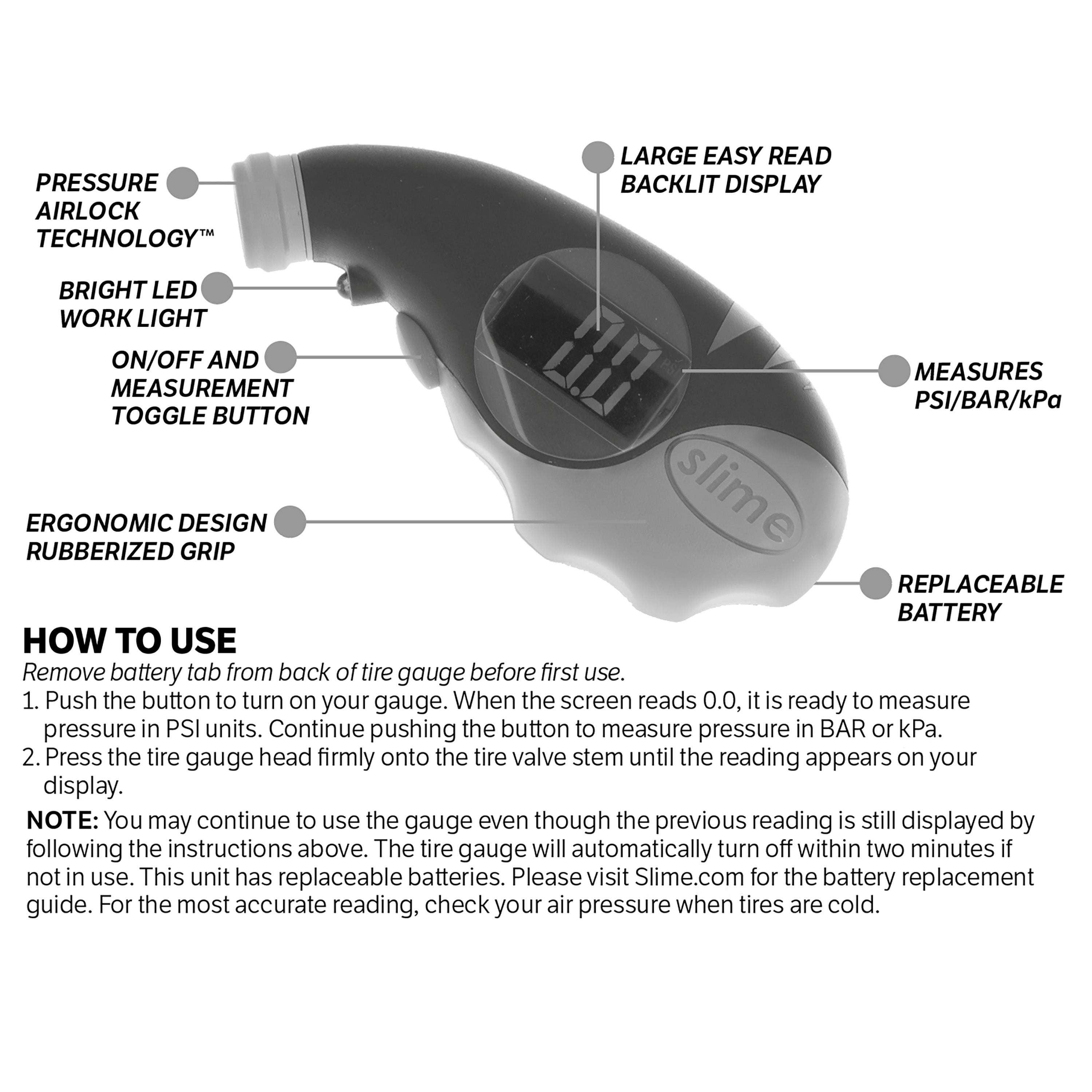 Elite Digital Tire Gauge (5150 psi) Slime Slime Products