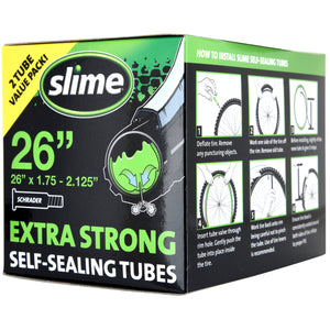 Slime Extra Strong Self-Sealing Bicycle Tubes 26" x 1.75-2.125" Schrader - 2 PACK #30074 In Package