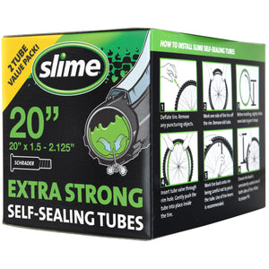Slime Extra Strong Self-Sealing Bicycle Tubes 20" x 1.5-2.125" Schrader - 2 PACK #30075 In Package