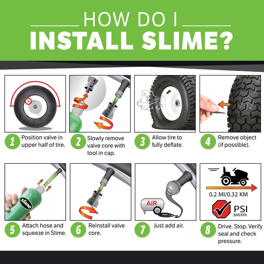 
            
                Load image into Gallery viewer, Slime Prevent and Repair Tire Sealant - 24 oz. (Mower/ATV) #10008 Instructions
            
        